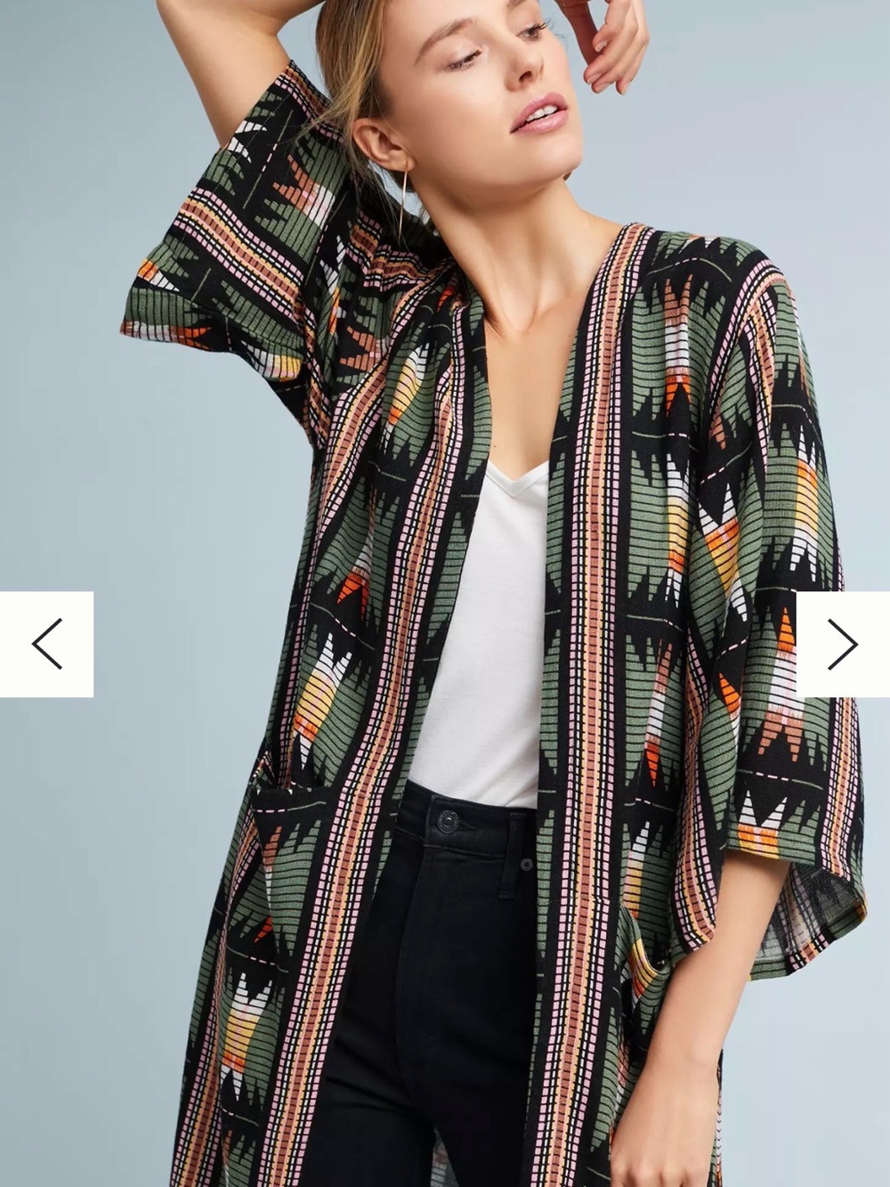 Anthropologie Bel Kazan Duster Kimono Colorful Boho Aztec Print Linen Blend OS